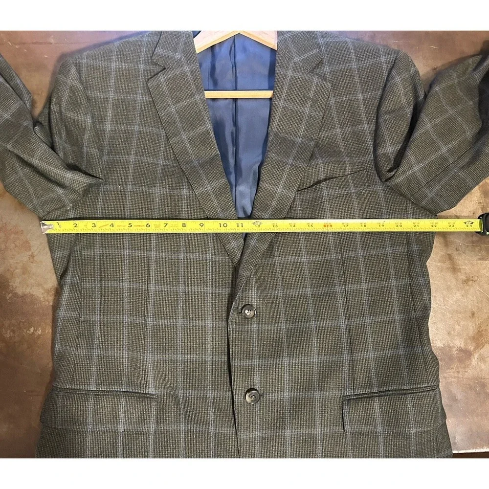 Ermenegildo Zegna Blazer Roma Gray Blue Windowpane Wool Sport Coat Mens Sz 46R